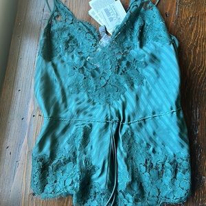 NWT La Perla Emerald Green Playsuit with Leavers Silk, size S/2